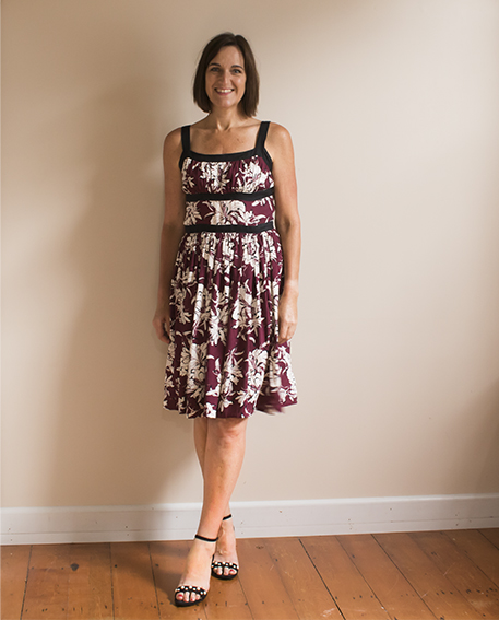 Pattern Scissors Cloth Burgundy Floral Dress