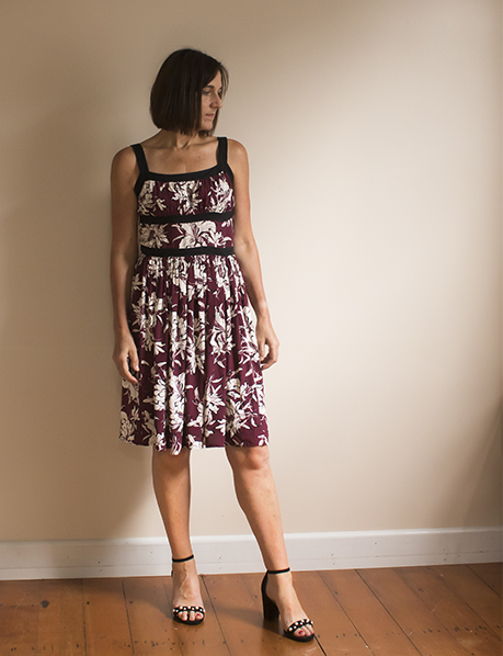 Pattern Scissors Cloth Burgundy Floral Dress