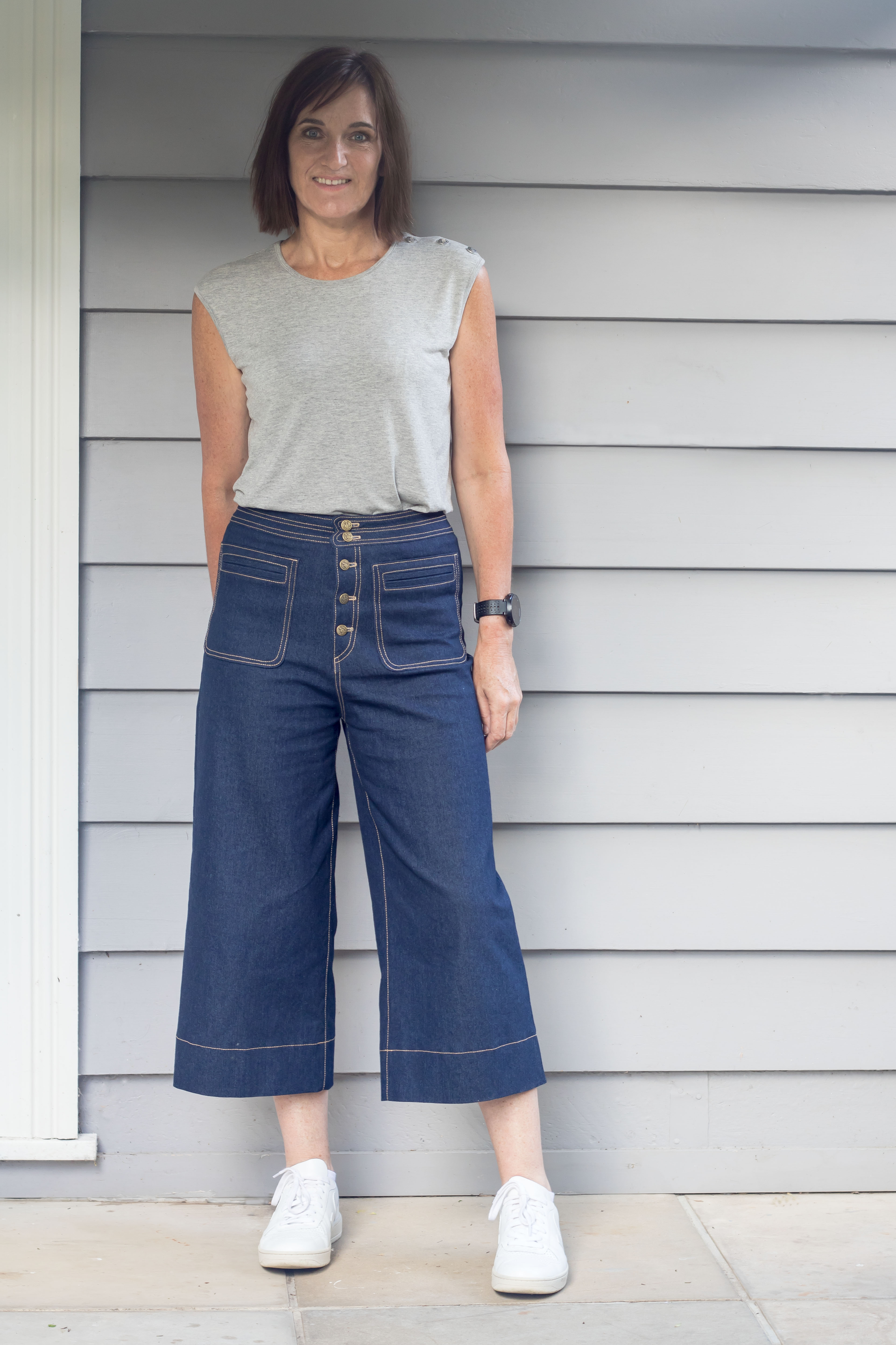 Denim Cropped Sailor Pants - Pattern Scissors Cloth